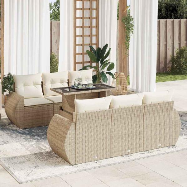 ARDEBO.de - 7-tlg. Garten-Sofagarnitur mit Kissen Beige Poly Rattan