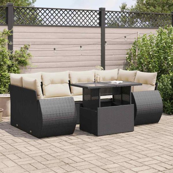 ARDEBO.de - 7-tlg. Garten-Sofagarnitur mit Kissen Schwarz Poly Rattan