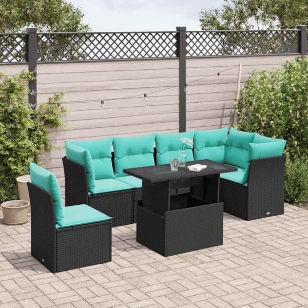 ARDEBO.de - 6-tlg. Garten-Sofagarnitur mit Kissen Schwarz Poly Rattan
