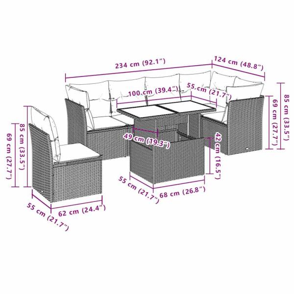 6-tlg. Garten-Sofagarnitur mit Kissen Schwarz Poly Rattan