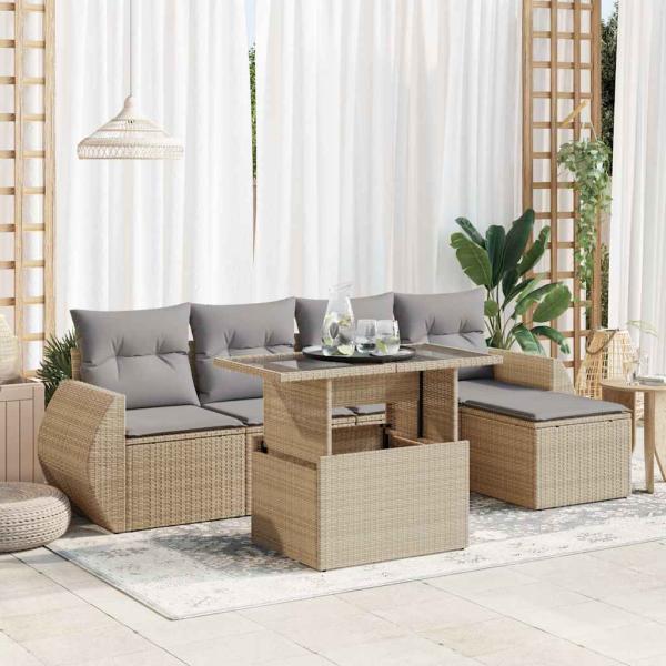 ARDEBO.de - 6-tlg. Garten-Sofagarnitur mit Kissen Beige Poly Rattan