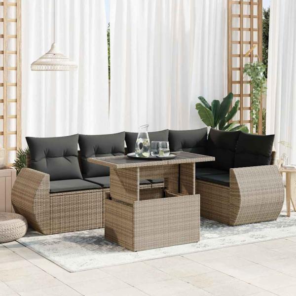 ARDEBO.de - 6-tlg. Garten-Sofagarnitur mit Kissen Grau Poly Rattan