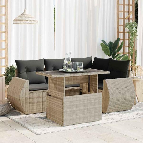 ARDEBO.de - 6-tlg. Garten-Sofagarnitur mit Kissen Hellgrau Poly Rattan