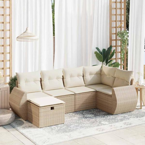 ARDEBO.de - 6-tlg. Garten-Sofagarnitur mit Kissen Beige Poly Rattan