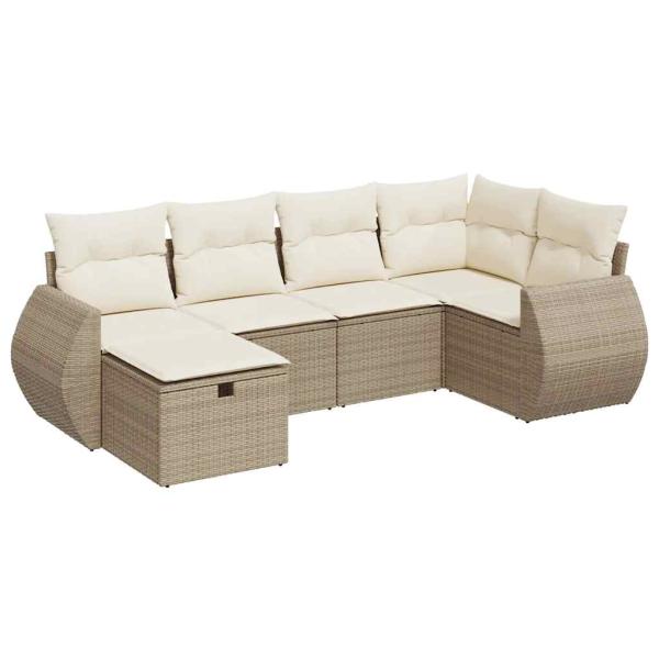 6-tlg. Garten-Sofagarnitur mit Kissen Beige Poly Rattan