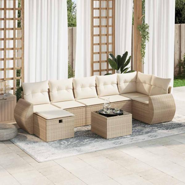 ARDEBO.de - 8-tlg. Garten-Sofagarnitur mit Kissen Beige Poly Rattan