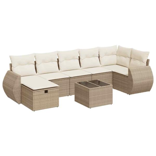 8-tlg. Garten-Sofagarnitur mit Kissen Beige Poly Rattan