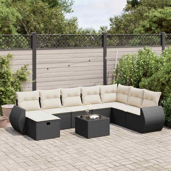 ARDEBO.de - 9-tlg. Garten-Sofagarnitur mit Kissen Schwarz Poly Rattan
