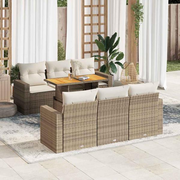 ARDEBO.de - 7-tlg. Garten-Sofagarnitur mit Kissen Beige Poly Rattan