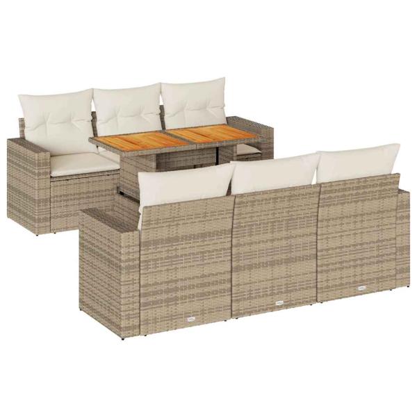 7-tlg. Garten-Sofagarnitur mit Kissen Beige Poly Rattan