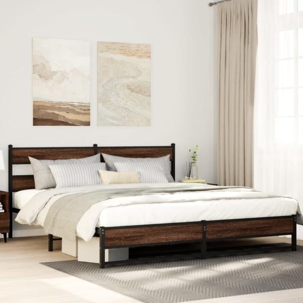 ARDEBO.de - Metallbett ohne Matratze Braun Eichen-Optik 193x203 cm