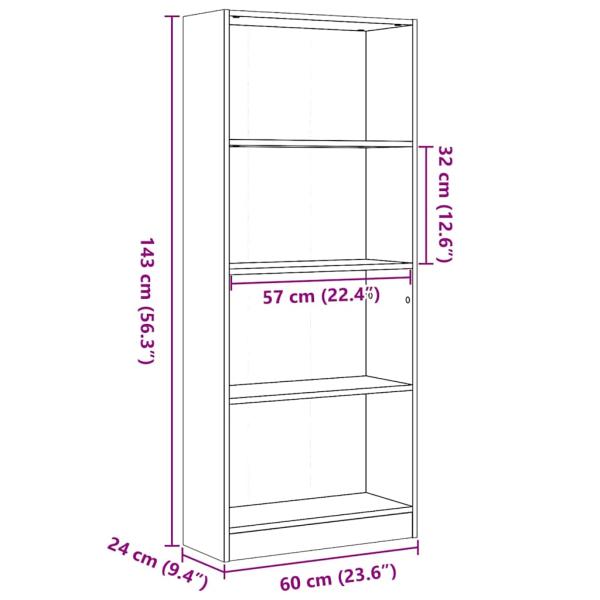 Bücherregal Hochglanz-Weiß 60x24x143 cm Holzwerkstoff