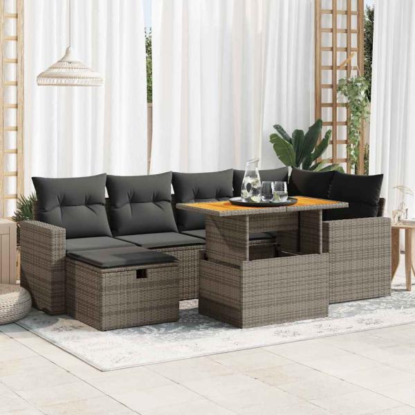 ARDEBO.de - 8-tlg. Garten-Sofagarnitur mit Kissen Grau Poly Rattan Akazie