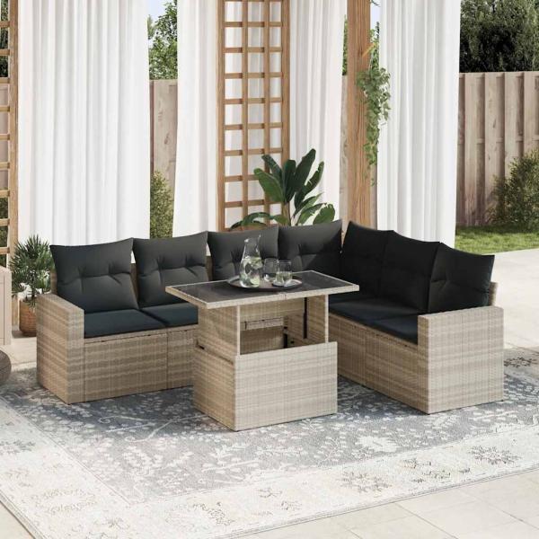 ARDEBO.de - 7-tlg. Garten-Sofagarnitur mit Kissen Hellgrau Poly Rattan