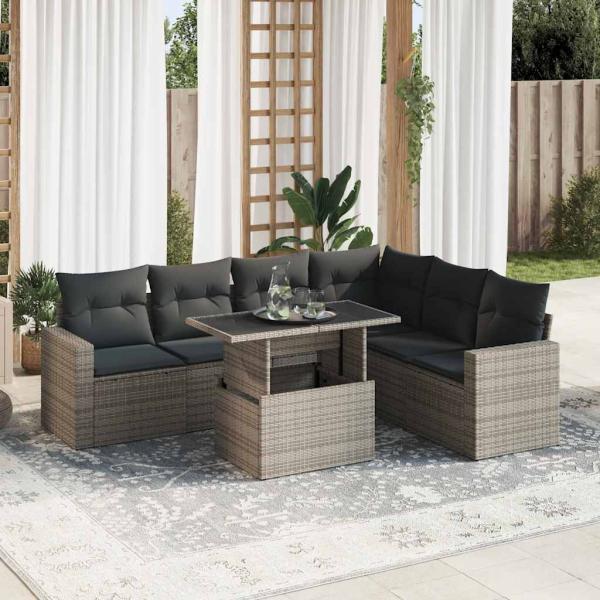 ARDEBO.de - 7-tlg. Garten-Sofagarnitur mit Kissen Grau Poly Rattan