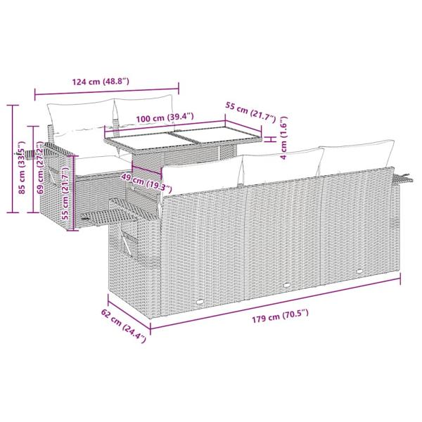 6-tlg. Garten-Sofagarnitur mit Kissen Beige Poly Rattan