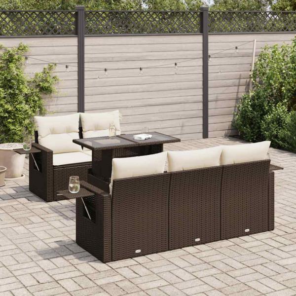 ARDEBO.de - 6-tlg. Garten-Sofagarnitur mit Kissen Braun Poly Rattan