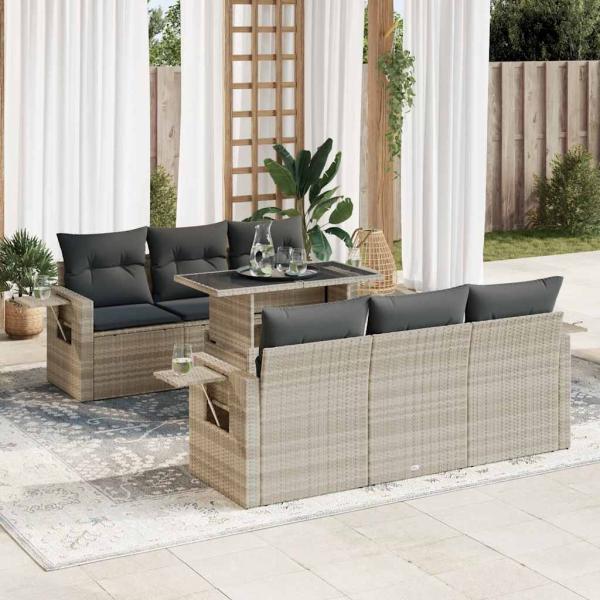 ARDEBO.de - 7-tlg. Garten-Sofagarnitur mit Kissen Hellgrau Poly Rattan