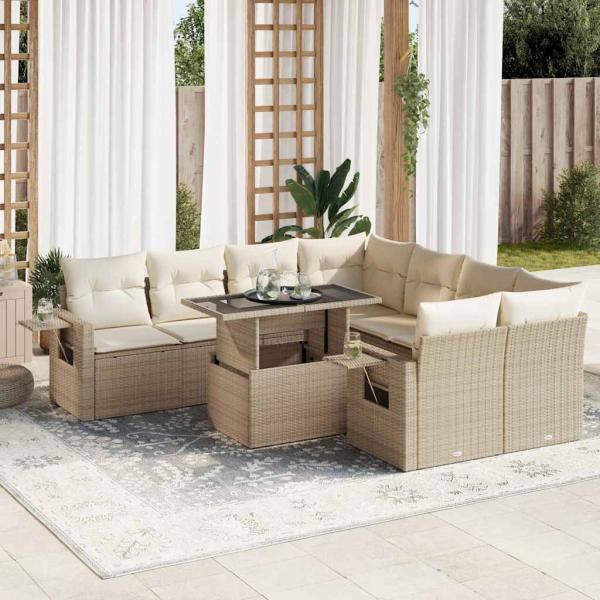 ARDEBO.de - 9-tlg. Garten-Sofagarnitur mit Kissen Beige Poly Rattan