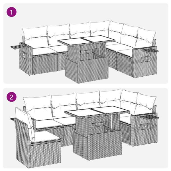 7-tlg. Garten-Sofagarnitur mit Kissen Braun Poly Rattan
