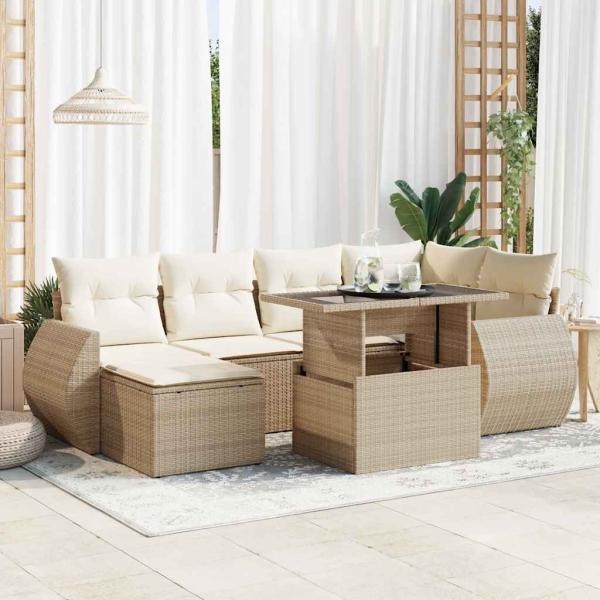 ARDEBO.de - 7-tlg. Garten-Sofagarnitur mit Kissen Beige Poly Rattan