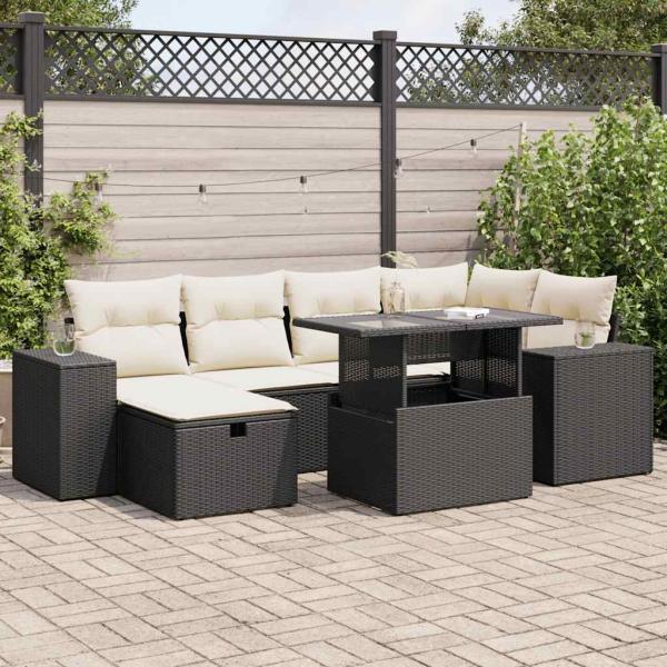 ARDEBO.de - 8-tlg. Garten-Sofagarnitur mit Kissen Schwarz Poly Rattan