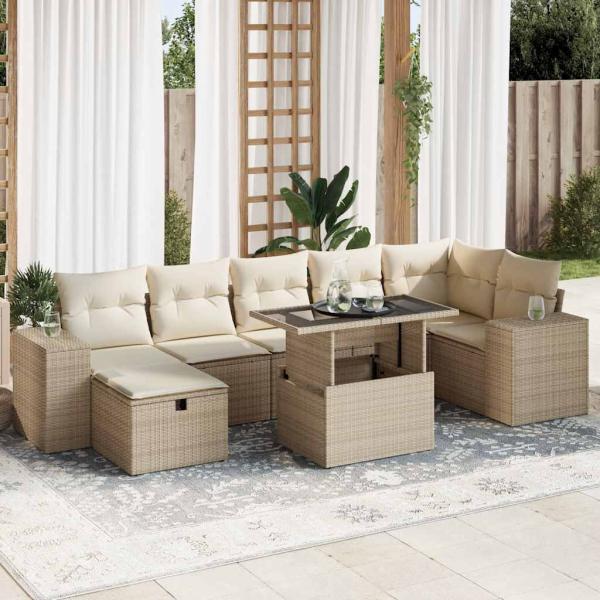 ARDEBO.de - 5-tlg. Garten-Sofagarnitur mit Kissen Beige Poly Rattan