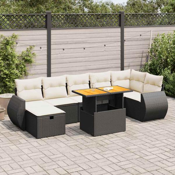 ARDEBO.de - 5tlg. Garten-Sofagarnitur mit Kissen Schwarz Poly Rattan Akazie