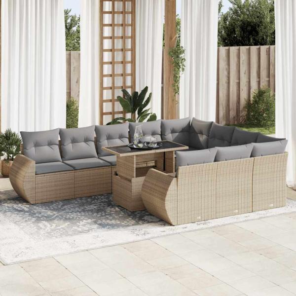 ARDEBO.de - 11-tlg. Garten-Sofagarnitur mit Kissen Beige Poly Rattan
