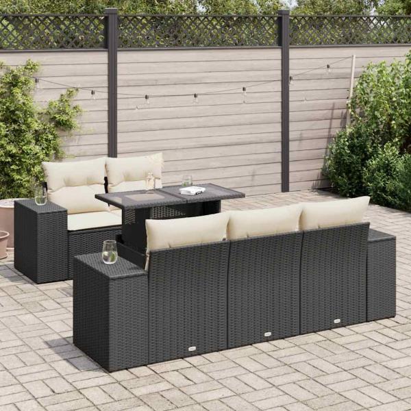 ARDEBO.de - 6-tlg. Garten-Sofagarnitur mit Kissen Schwarz Poly Rattan