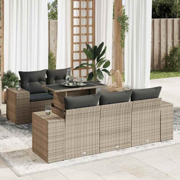 ARDEBO.de - 6-tlg. Garten-Sofagarnitur mit Kissen Grau Poly Rattan
