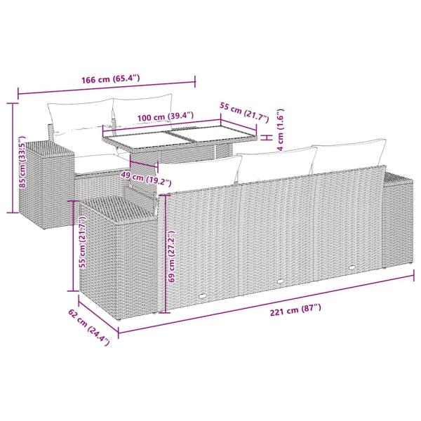 6-tlg. Garten-Sofagarnitur mit Kissen Grau Poly Rattan