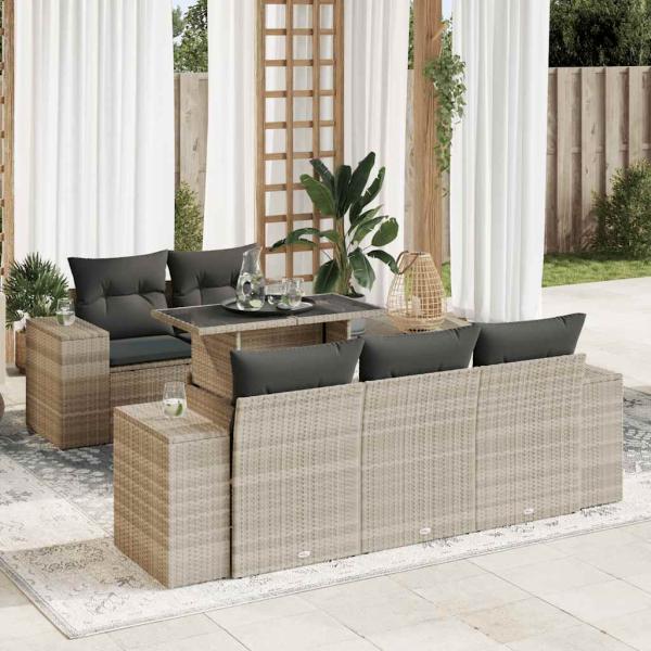 ARDEBO.de - 6-tlg. Garten-Sofagarnitur mit Kissen Hellgrau Poly Rattan