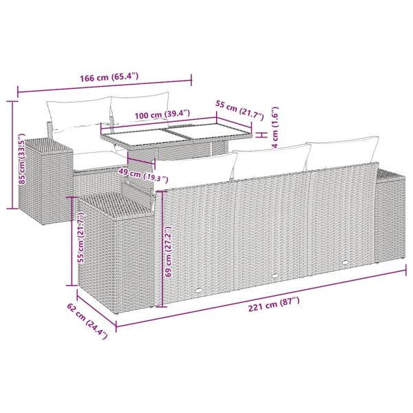 6-tlg. Garten-Sofagarnitur mit Kissen Hellgrau Poly Rattan