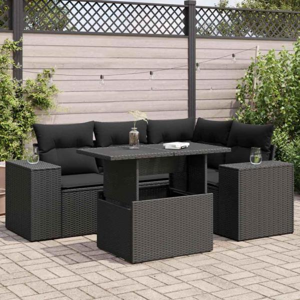 ARDEBO.de - 5-tlg. Garten-Sofagarnitur mit Kissen Schwarz Poly Rattan