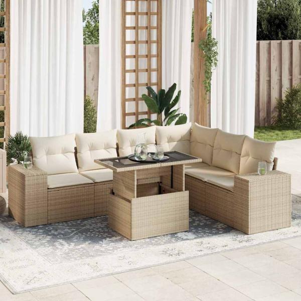 ARDEBO.de - 7-tlg. Garten-Sofagarnitur mit Kissen Beige Poly Rattan