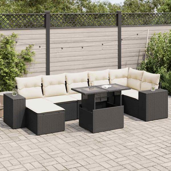 ARDEBO.de - 8-tlg. Garten-Sofagarnitur mit Kissen Schwarz Poly Rattan
