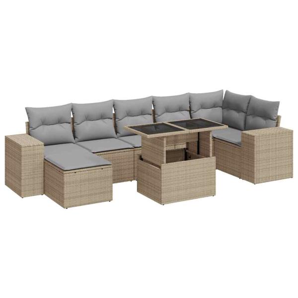 ARDEBO.de - 8-tlg. Garten-Sofagarnitur mit Kissen Beige Poly Rattan