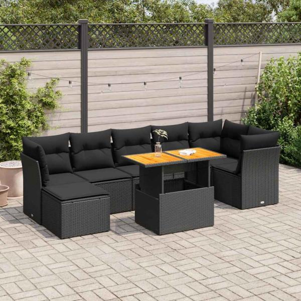 ARDEBO.de - 8-tlg. Garten-Sofagarnitur mit Kissen Schwarz Poly Rattan