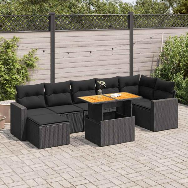 ARDEBO.de - 8-tlg. Garten-Sofagarnitur mit Kissen Schwarz Poly Rattan