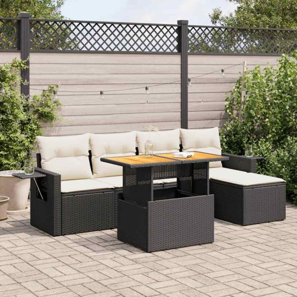 ARDEBO.de - 6-tlg. Garten-Sofagarnitur mit Kissen Schwarz Poly Rattan