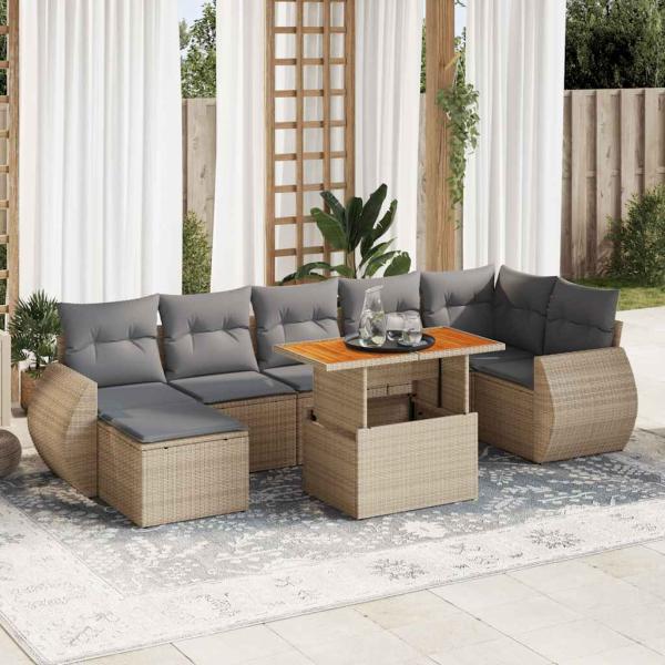 ARDEBO.de - 8-tlg. Garten-Sofagarnitur mit Kissen Beige Poly Rattan