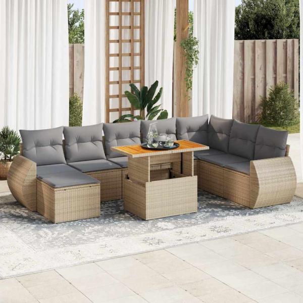 ARDEBO.de - 9-tlg. Garten-Sofagarnitur mit Kissen Beige Poly Rattan