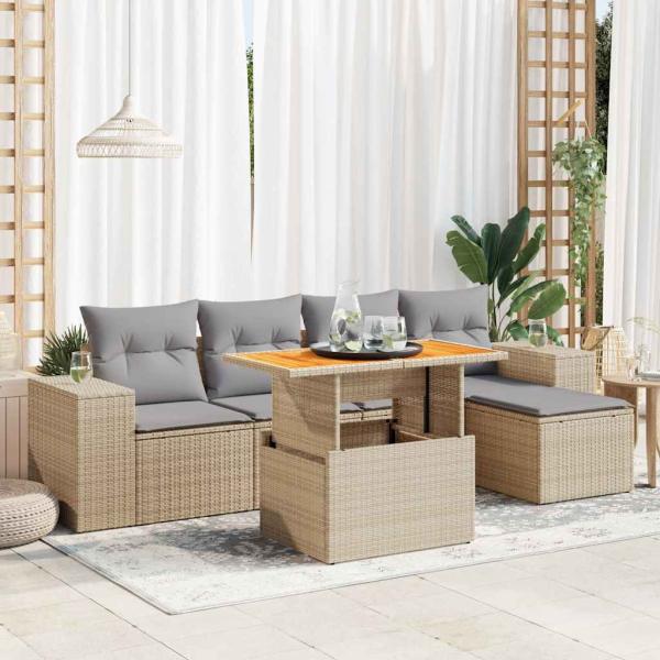 ARDEBO.de - 6-tlg. Garten-Sofagarnitur mit Kissen Beige Poly Rattan
