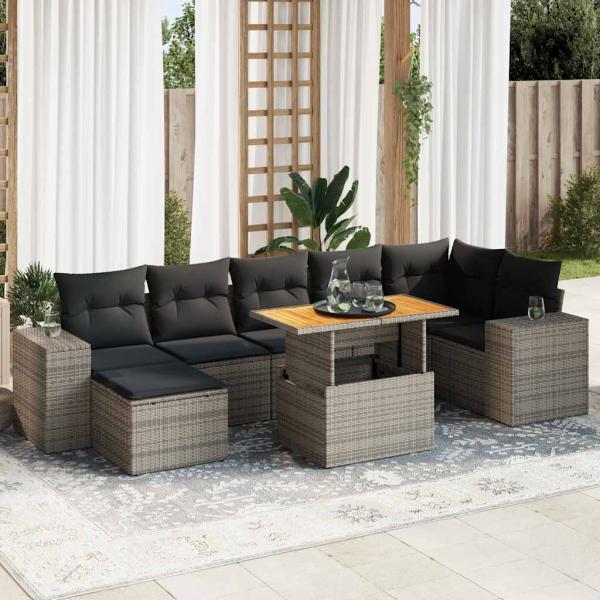 ARDEBO.de - 8-tlg. Garten-Sofagarnitur mit Kissen Grau Poly Rattan