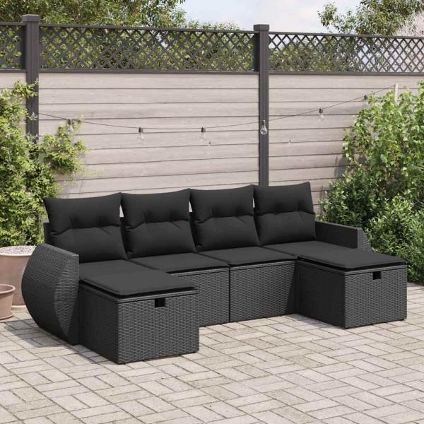 ARDEBO.de - 6-tlg. Garten-Sofagarnitur mit Kissen Schwarz Poly Rattan