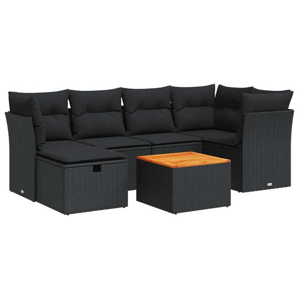 ARDEBO.de - 7-tlg. Garten-Sofagarnitur mit Kissen Schwarz Poly Rattan