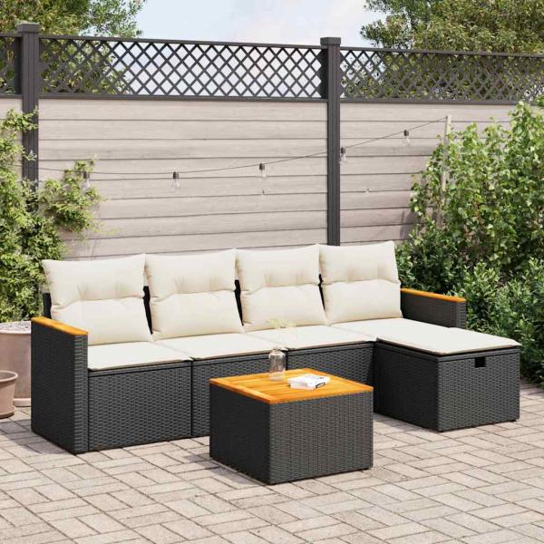 ARDEBO.de - 6-tlg. Garten-Sofagarnitur mit Kissen Schwarz Poly Rattan