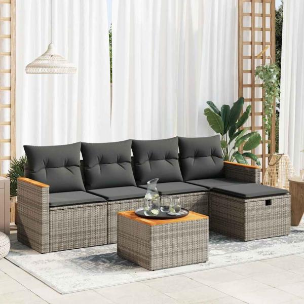 ARDEBO.de - 6-tlg. Garten-Sofagarnitur mit Kissen Grau Poly Rattan
