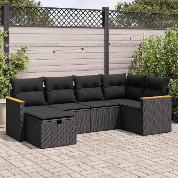 ARDEBO.de - 6-tlg. Garten-Sofagarnitur mit Kissen Schwarz Poly Rattan